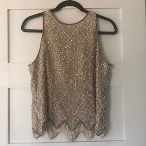Vintage Adrianna Pappel beaded cream top- 12P